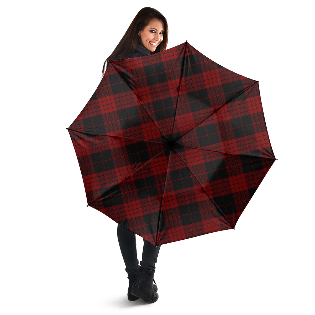 Cameron Black and Red Tartan Umbrella - Tartanvibesclothing