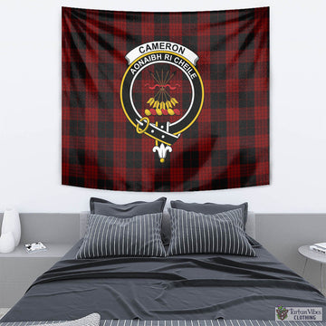 Cameron Black and Red Tartan Tapestry Wall Hanging and Home Decor for Room with Family Crest