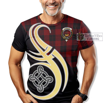 Cameron Black and Red Tartan T-Shirt with Family Crest and Celtic Symbol Style