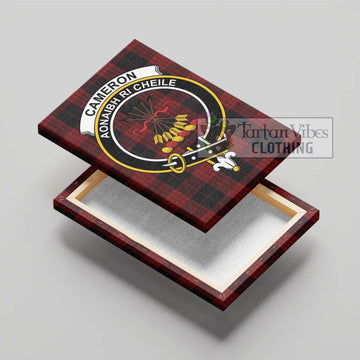 Cameron Black and Red Tartan Canvas Print Wall Art with Family Crest