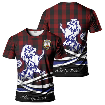 Cameron Black and Red Tartan T-Shirt with Alba Gu Brath Regal Lion Emblem