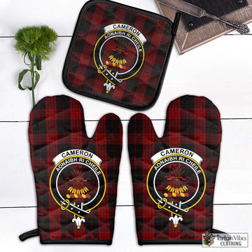 Cameron Black and Red Tartan Combo Oven Mitt & Pot-Holder with Family Crest