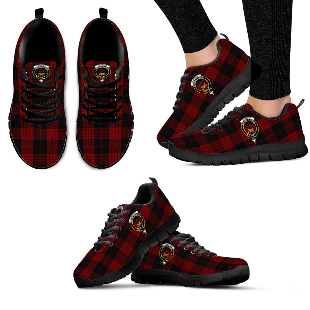 Cameron Black and Red Tartan Sneakers with Family Crest - Tartan Vibes Clothing