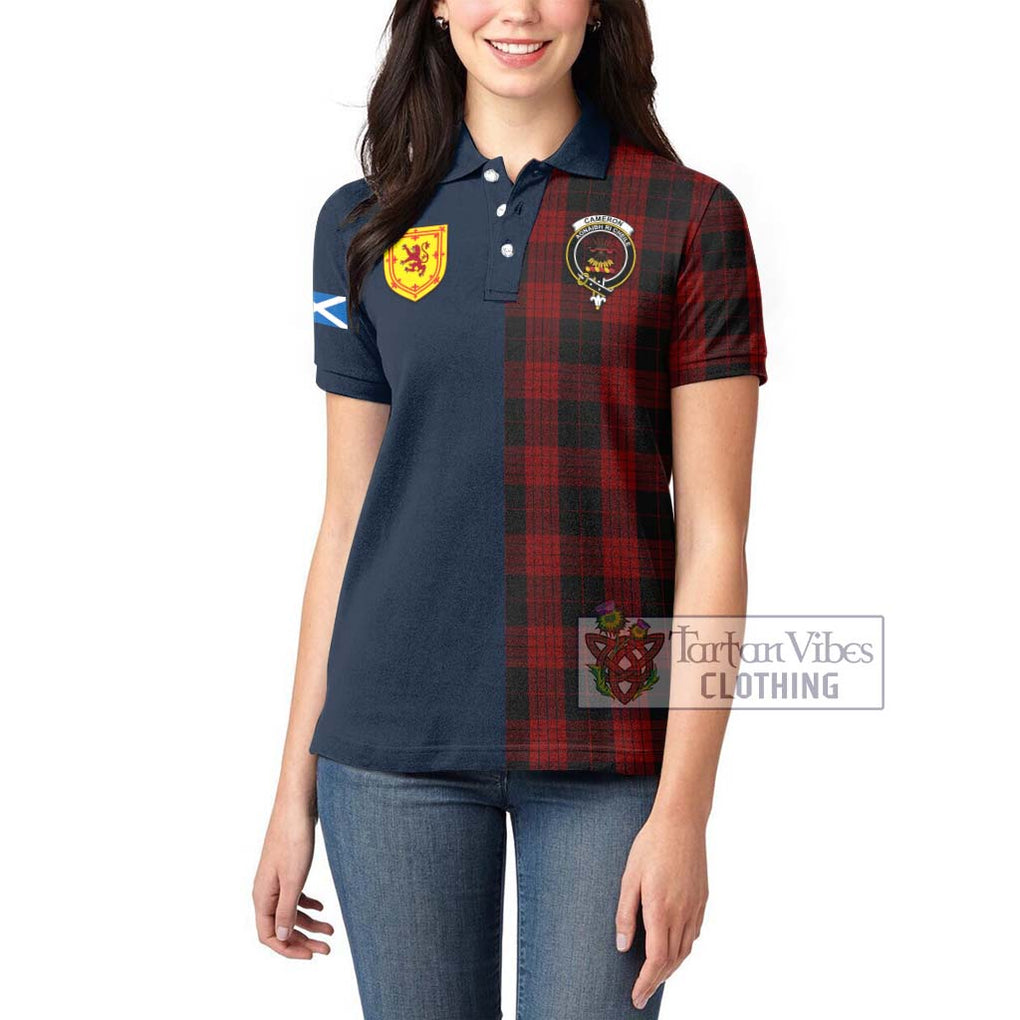 Tartan Vibes Clothing Cameron Black and Red Tartan Women's Polo Shirt with Scottish Lion Royal Arm Half Style