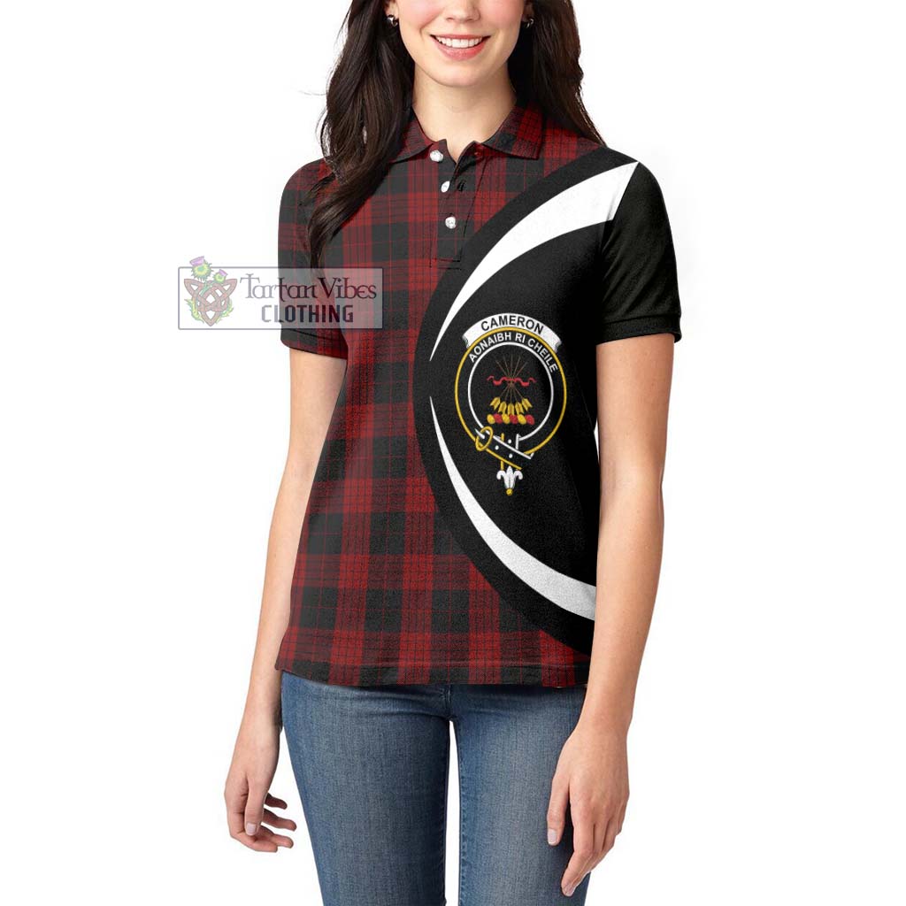 Cameron Black and Red Tartan Women's Polo Shirt with Family Crest Circle Style - Tartan Vibes Clothing