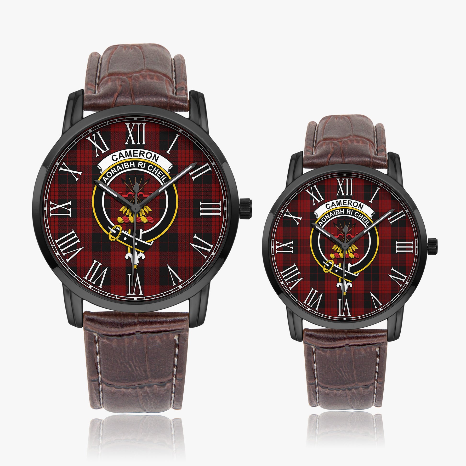 Cameron Black and Red Tartan Family Crest Leather Strap Quartz Watch - Tartanvibesclothing