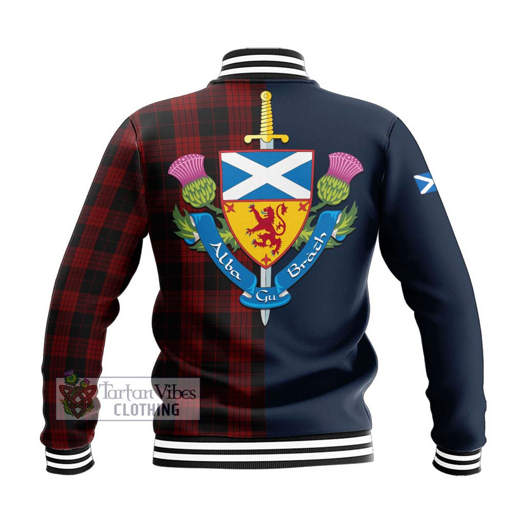 Tartan Vibes Clothing Cameron Black and Red Tartan Baseball Jacket with Scottish Lion Royal Arm Half Style