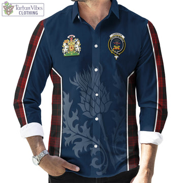 Cameron Black and Red Tartan Long Sleeve Button Up Shirt with Family Crest and Scottish Thistle Vibes Sport Style