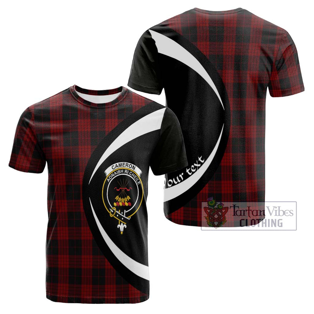 Tartan Vibes Clothing Cameron Black and Red Tartan Cotton T-shirt with Family Crest Circle Style