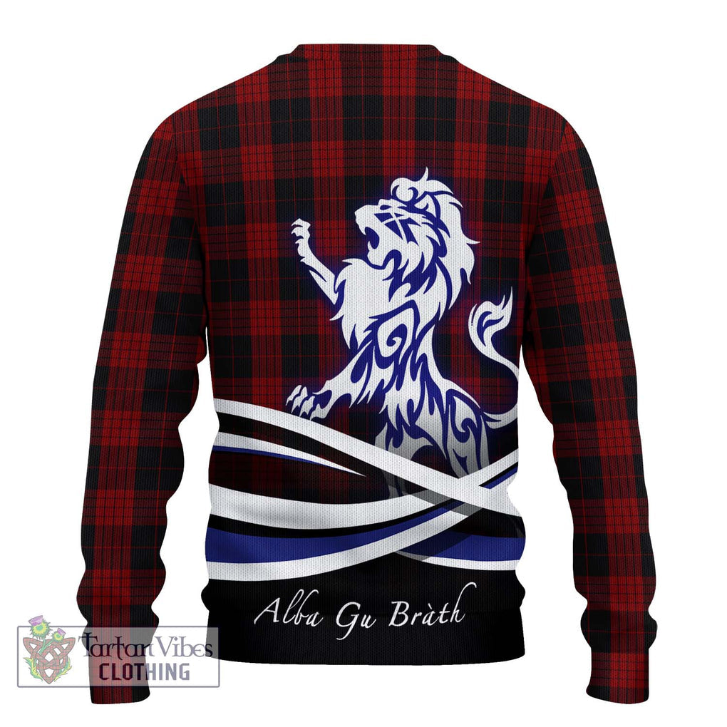 Cameron Black and Red Tartan Knitted Sweater with Alba Gu Brath Regal Lion Emblem - Tartanvibesclothing Shop