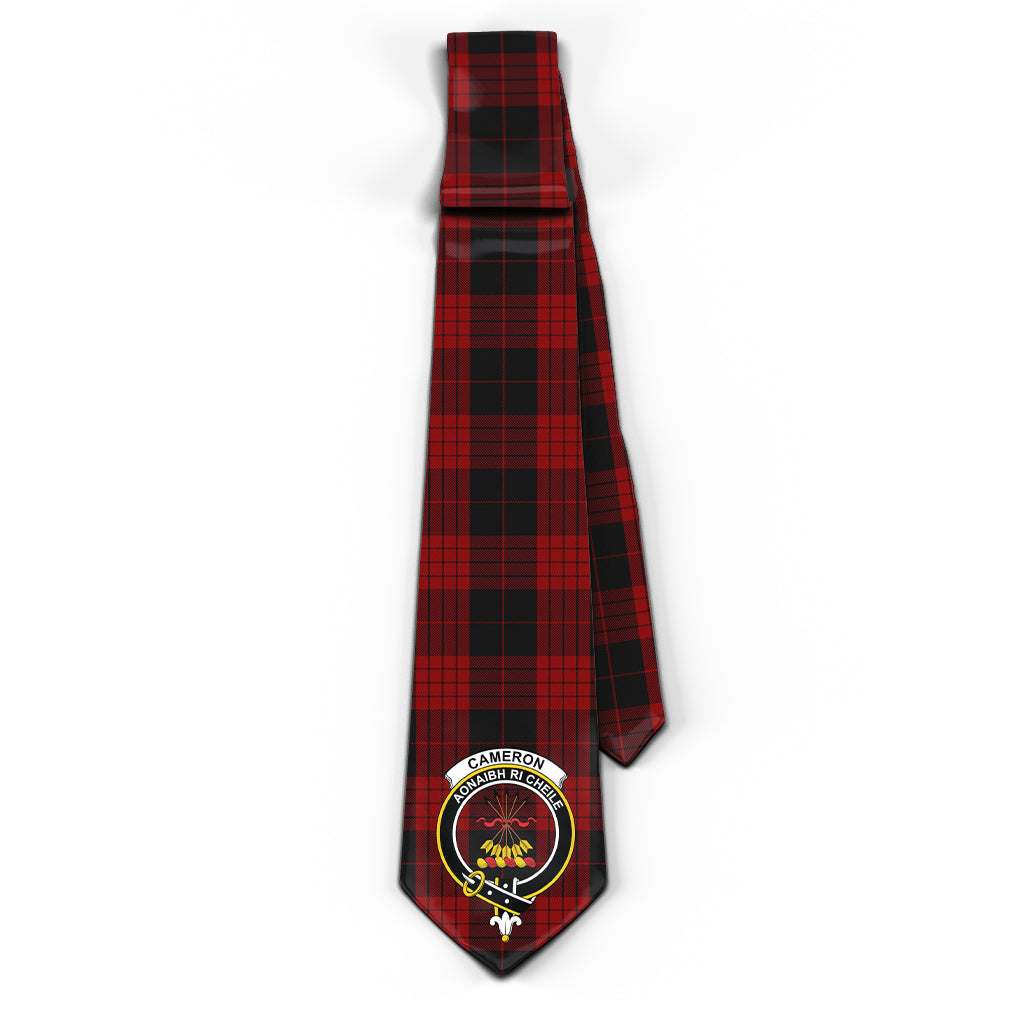 Cameron Black and Red Tartan Classic Necktie with Family Crest - Tartan Vibes Clothing