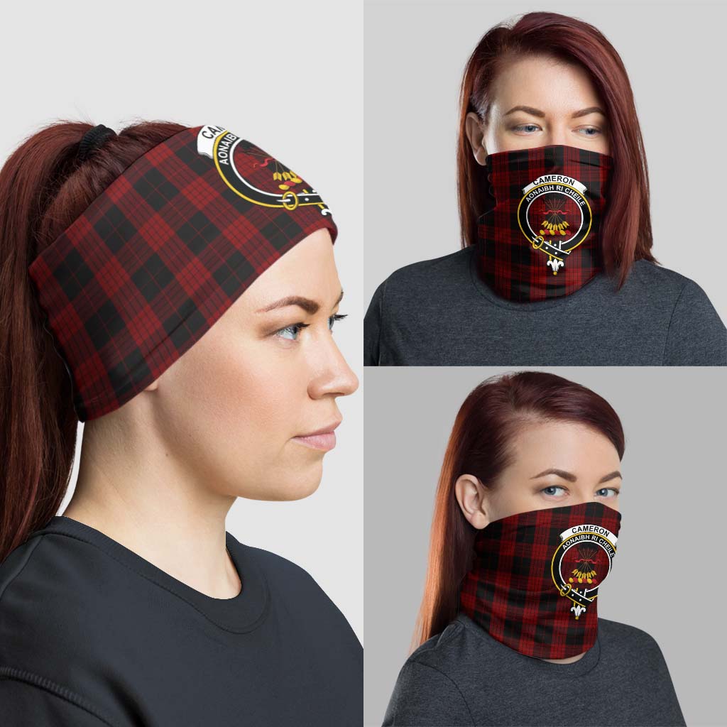 Cameron Black and Red Tartan Neck Gaiters, Tartan Bandanas, Tartan Head Band with Family Crest