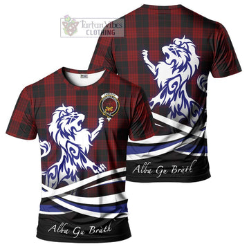 Cameron Black and Red Tartan Cotton T-shirt with Alba Gu Brath Regal Lion Emblem