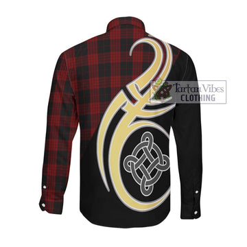 Cameron Black and Red Tartan Long Sleeve Button Shirt with Family Crest and Celtic Symbol Style