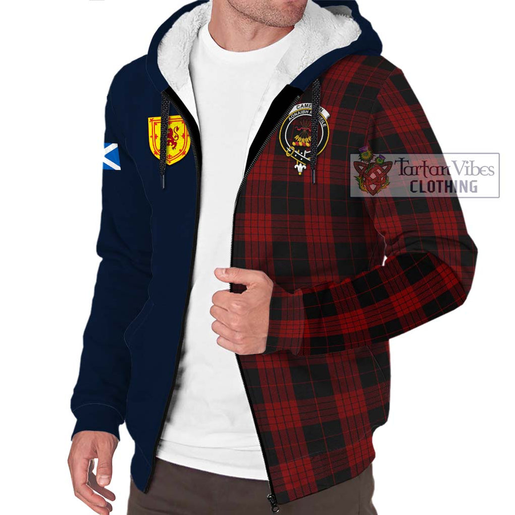 Tartan Vibes Clothing Cameron Black and Red Tartan Sherpa Hoodie with Scottish Lion Royal Arm Half Style