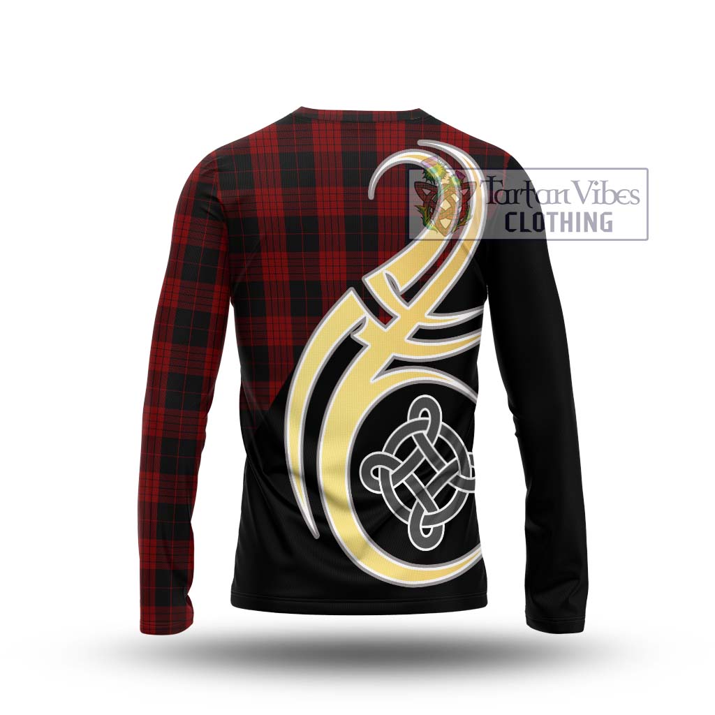 Cameron Black and Red Tartan Long Sleeve T-Shirt with Family Crest and Celtic Symbol Style - Tartan Vibes Clothing