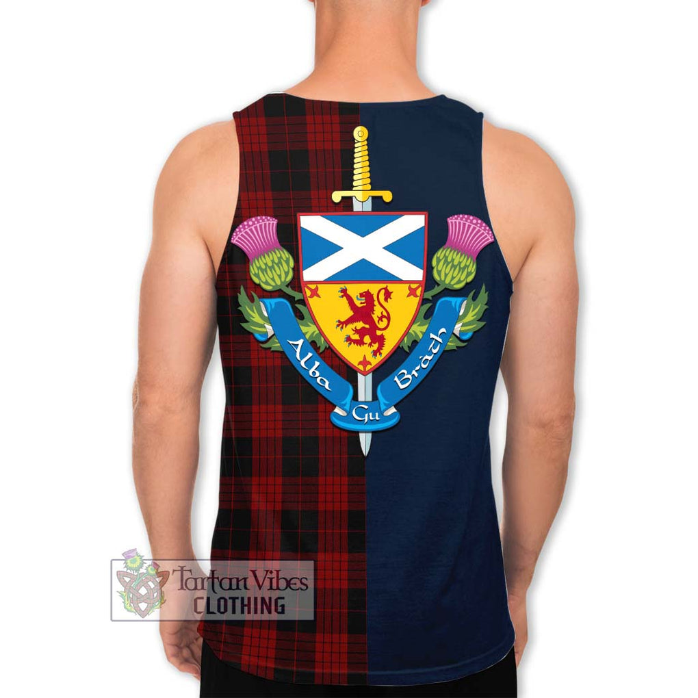 Tartan Vibes Clothing Cameron Black and Red Tartan Men's Tank Top with Scottish Lion Royal Arm Half Style