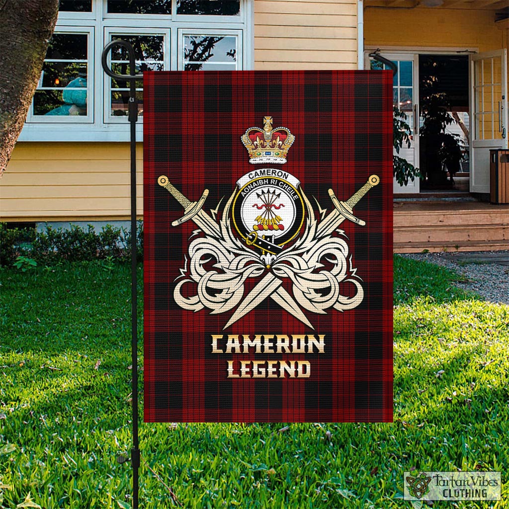 Tartan Vibes Clothing Cameron Black and Red Tartan Flag with Clan Crest and the Golden Sword of Courageous Legacy