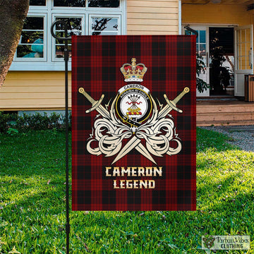 Cameron Black and Red Tartan Flag with Clan Crest and the Golden Sword of Courageous Legacy