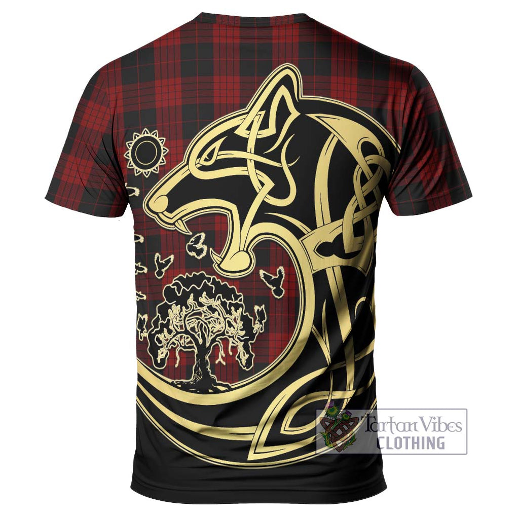 Cameron Black and Red Tartan T-Shirt with Family Crest Celtic Wolf Style - Tartan Vibes Clothing