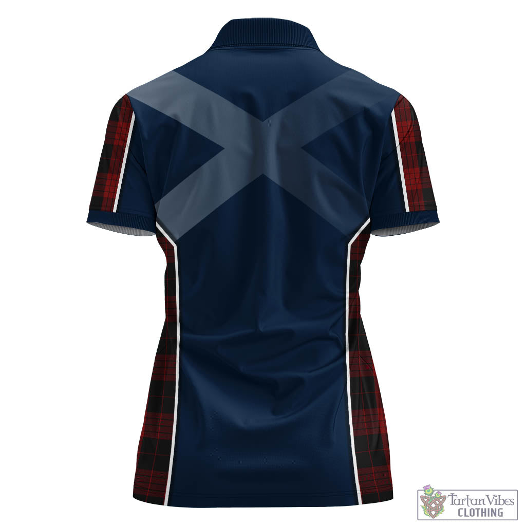 Tartan Vibes Clothing Cameron Black and Red Tartan Women's Polo Shirt with Family Crest and Scottish Thistle Vibes Sport Style