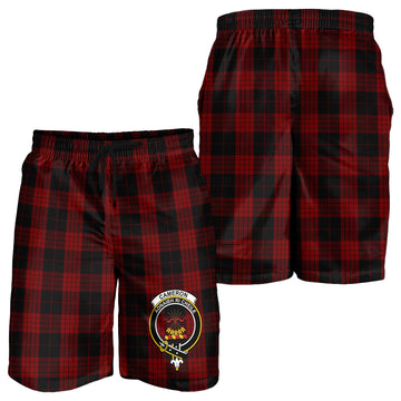 Cameron Black and Red Tartan Mens Shorts with Family Crest