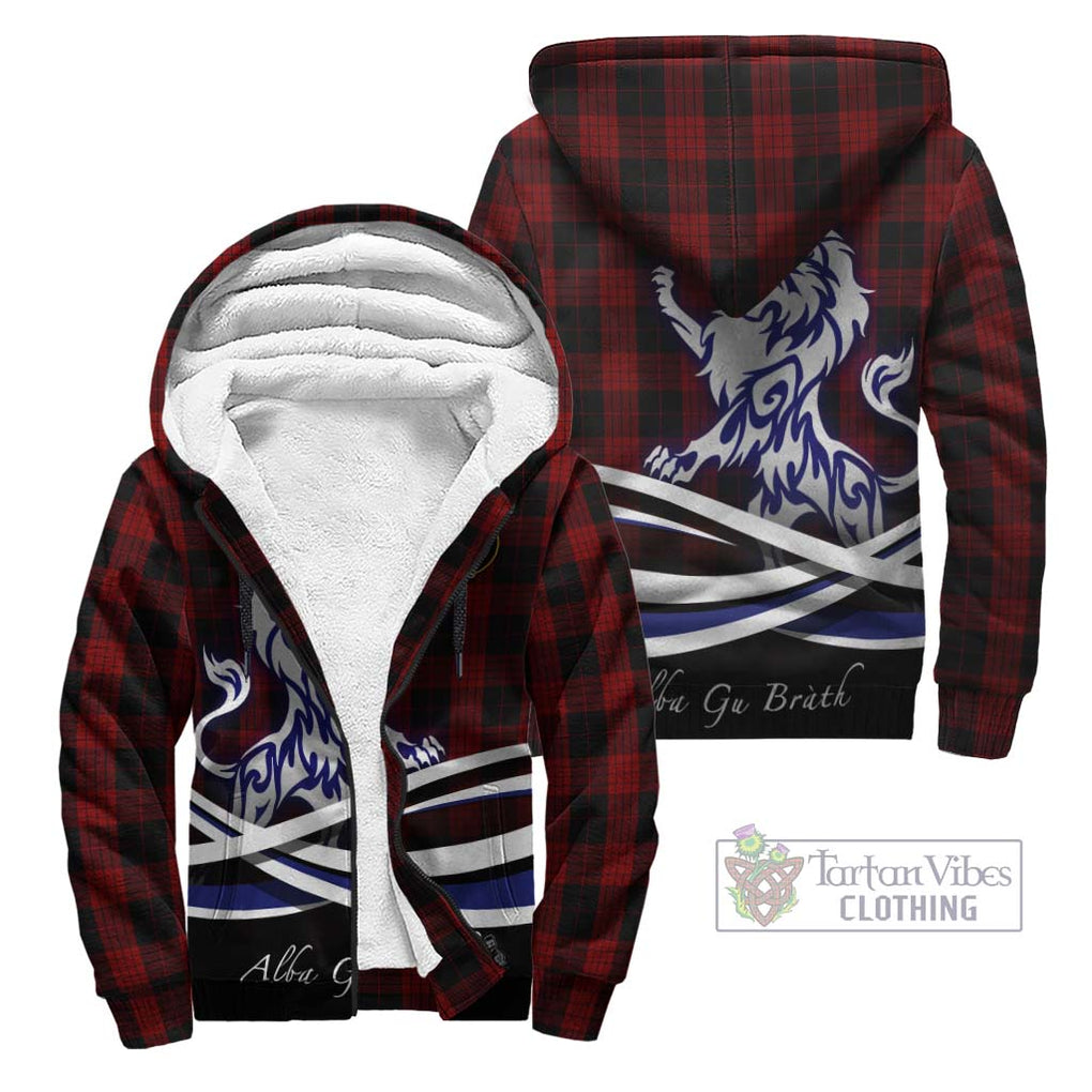 Cameron Black and Red Tartan Sherpa Hoodie with Alba Gu Brath Regal Lion Emblem Unisex - Tartanvibesclothing Shop