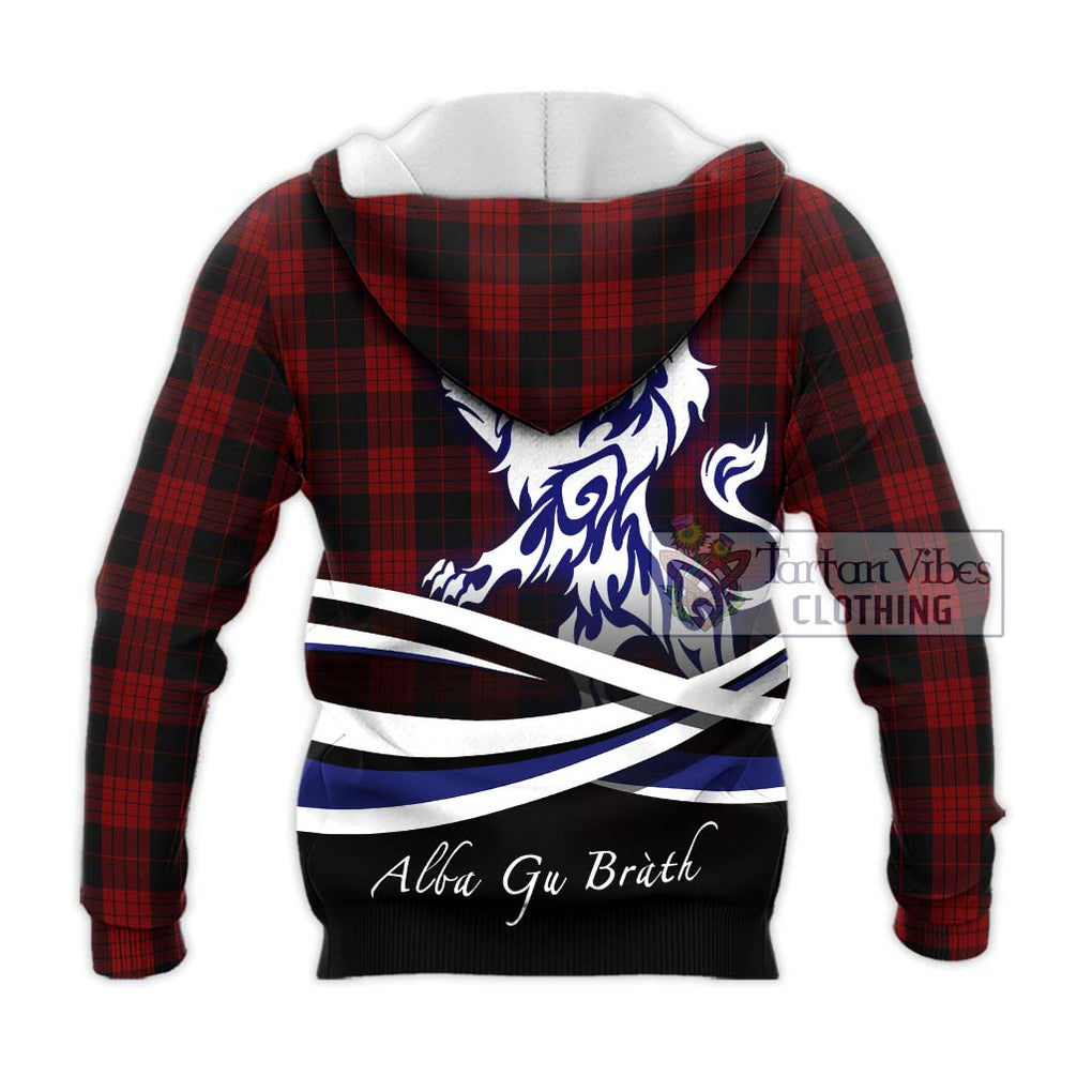 Cameron Black and Red Tartan Knitted Hoodie with Alba Gu Brath Regal Lion Emblem - Tartanvibesclothing Shop