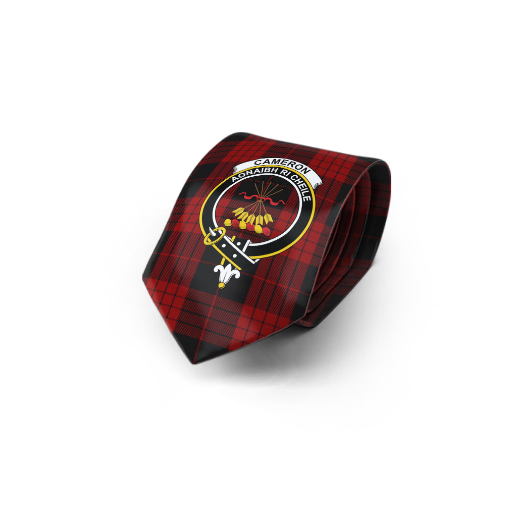 Cameron Black and Red Tartan Classic Necktie with Family Crest - Tartan Vibes Clothing