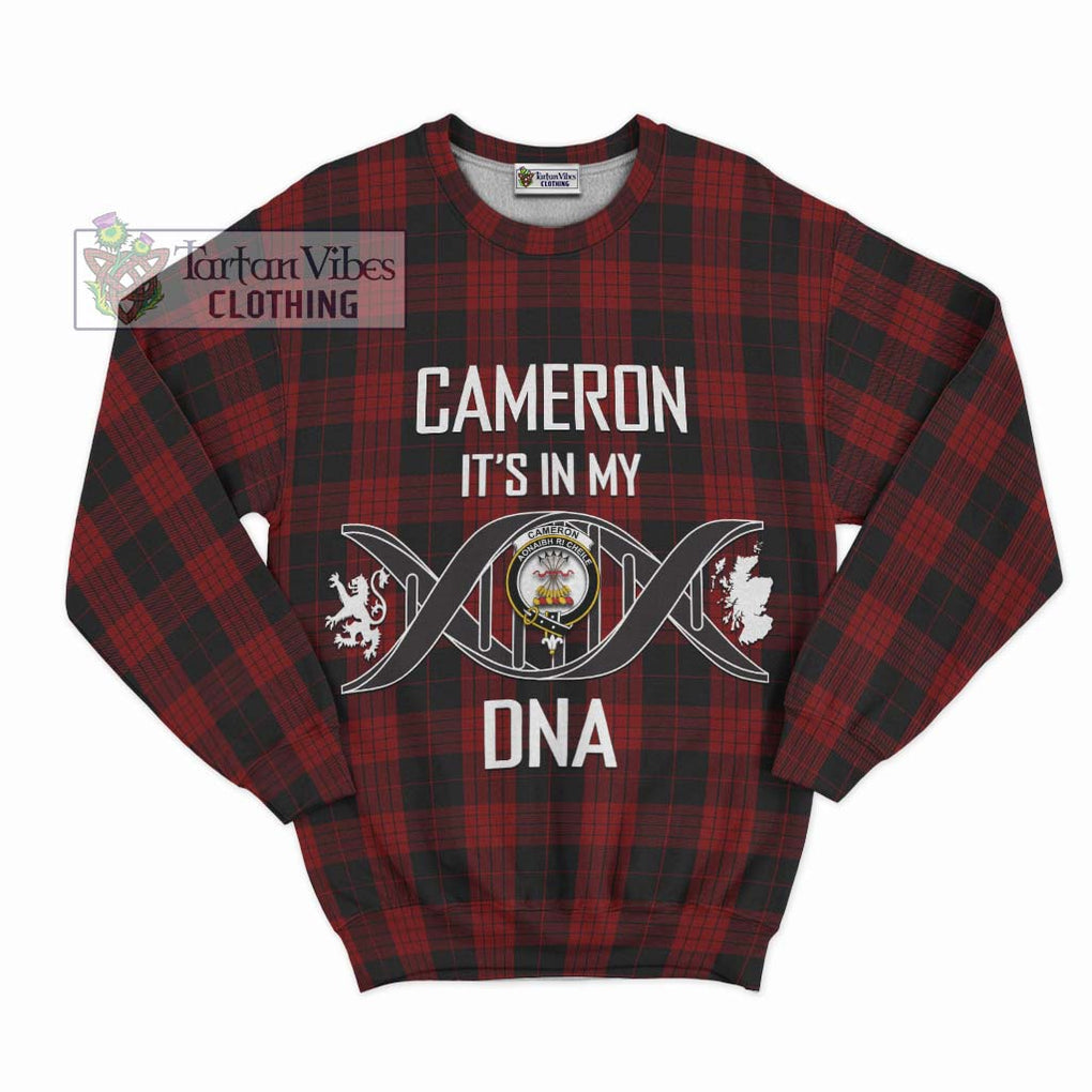 Cameron Black and Red Tartan Sweatshirt with Family Crest DNA In Me Style - Tartanvibesclothing Shop