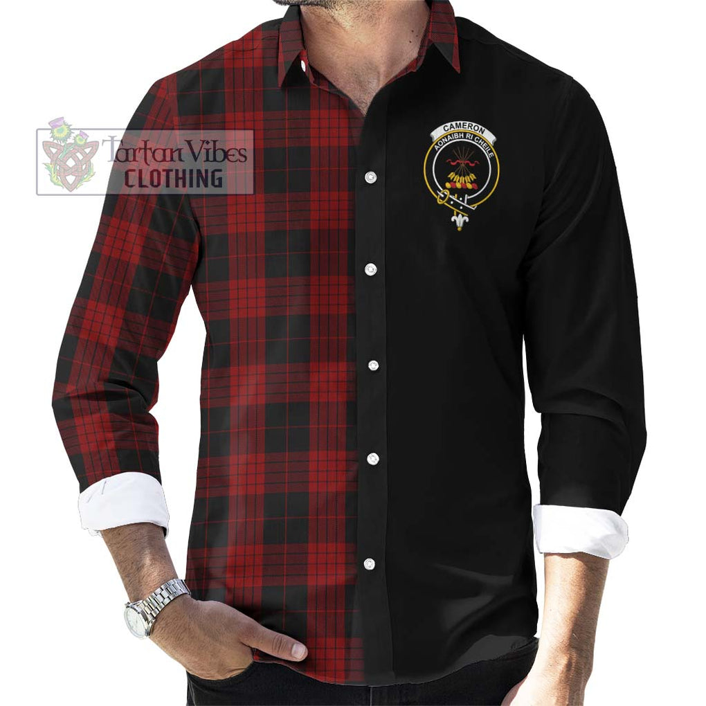 Cameron Black and Red Tartan Long Sleeve Button Shirt with Family Crest and Half Of Me Style - Tartanvibesclothing Shop