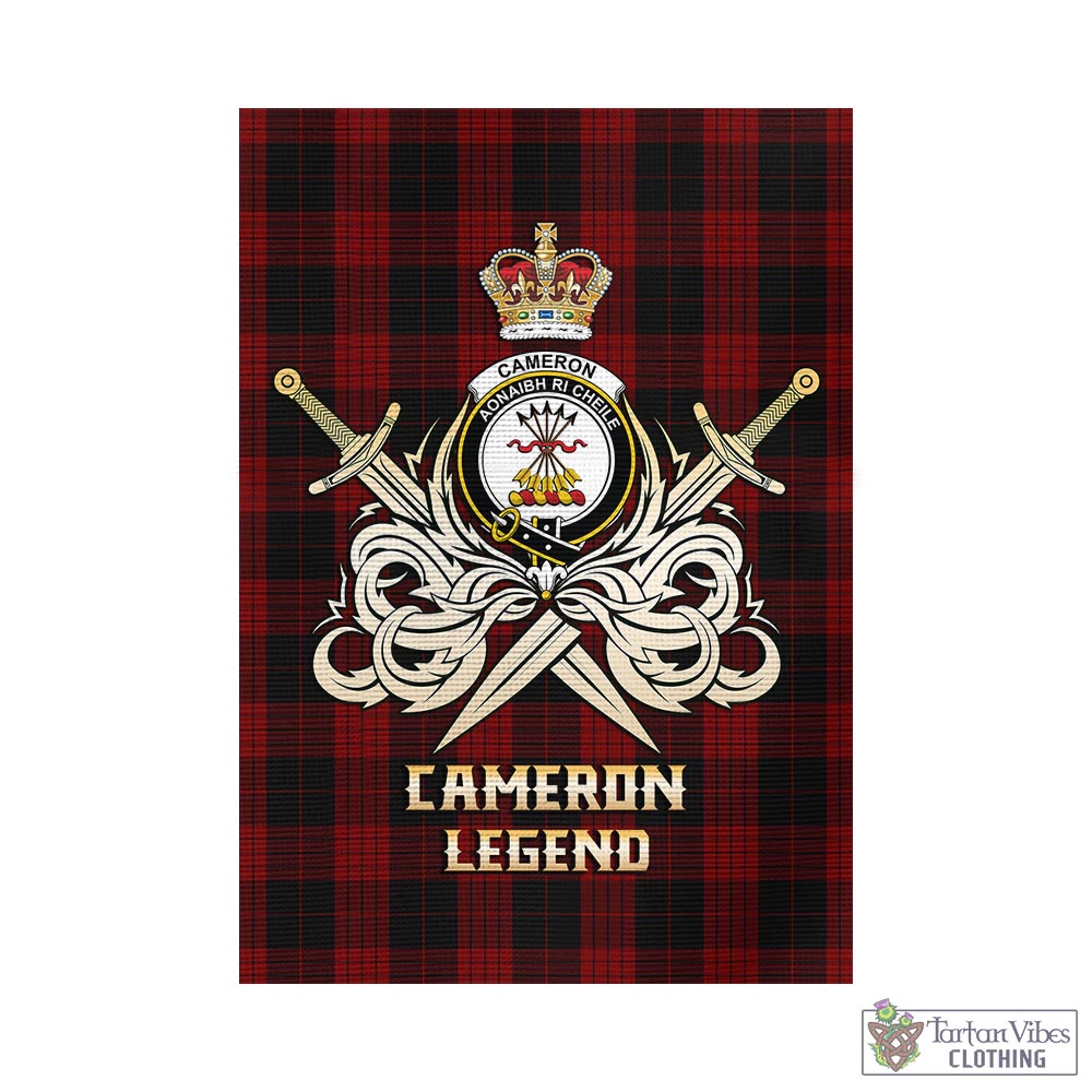 Tartan Vibes Clothing Cameron Black and Red Tartan Flag with Clan Crest and the Golden Sword of Courageous Legacy