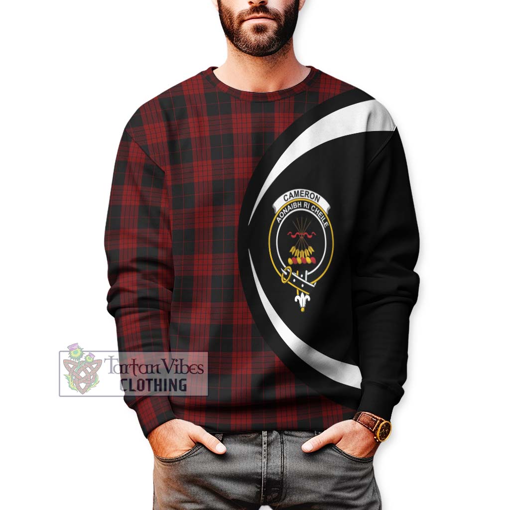 Tartan Vibes Clothing Cameron Black and Red Tartan Sweatshirt with Family Crest Circle Style