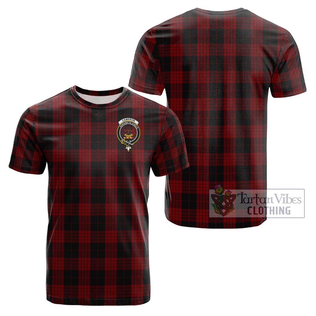 Cameron Black and Red Tartan Cotton T-Shirt with Family Crest Kid's Shirt - Tartanvibesclothing Shop