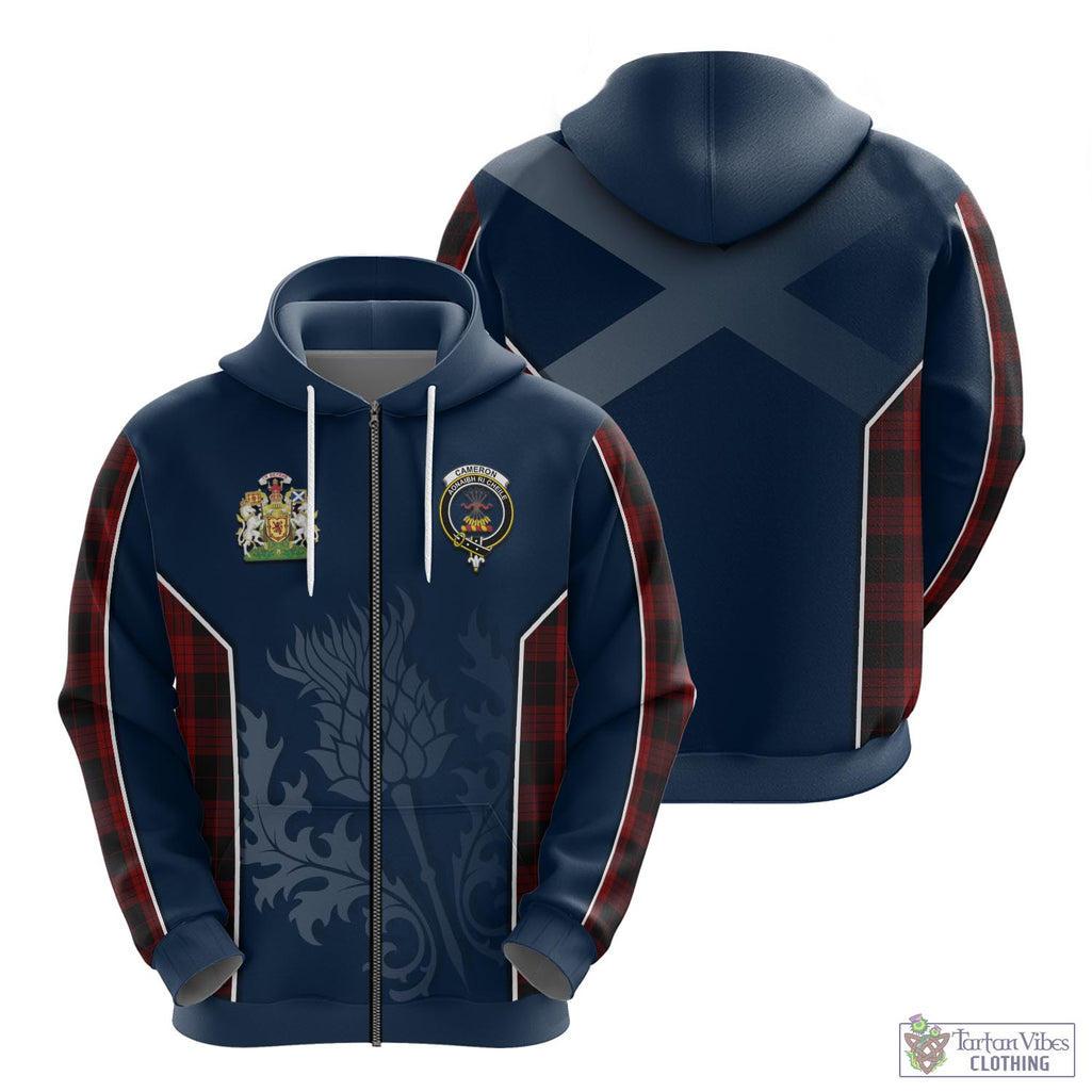 Tartan Vibes Clothing Cameron Black and Red Tartan Hoodie with Family Crest and Scottish Thistle Vibes Sport Style