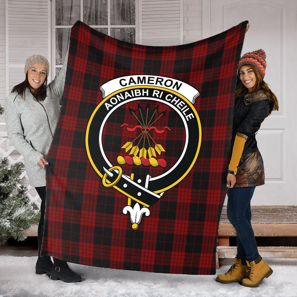 Cameron Black and Red Tartan Blanket with Family Crest - Tartan Vibes Clothing