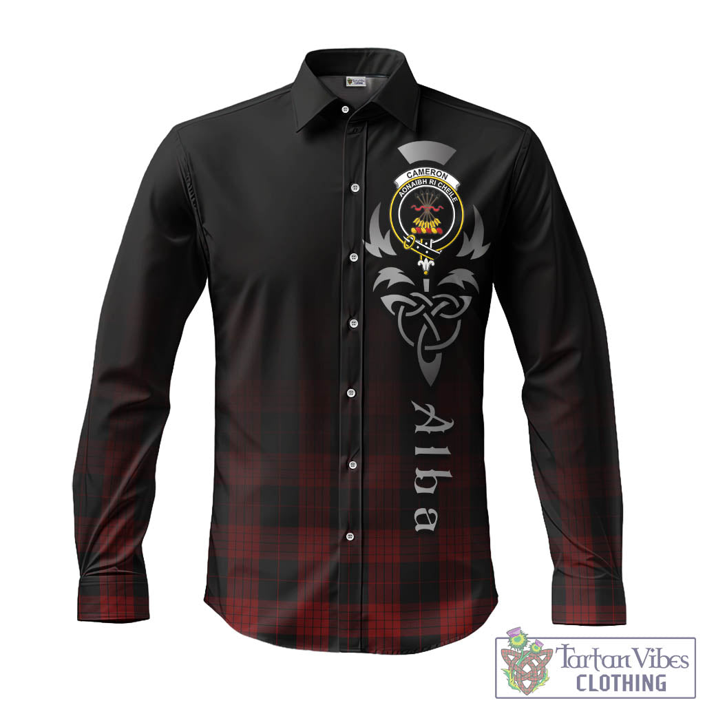 Tartan Vibes Clothing Cameron Black and Red Tartan Long Sleeve Button Up Featuring Alba Gu Brath Family Crest Celtic Inspired