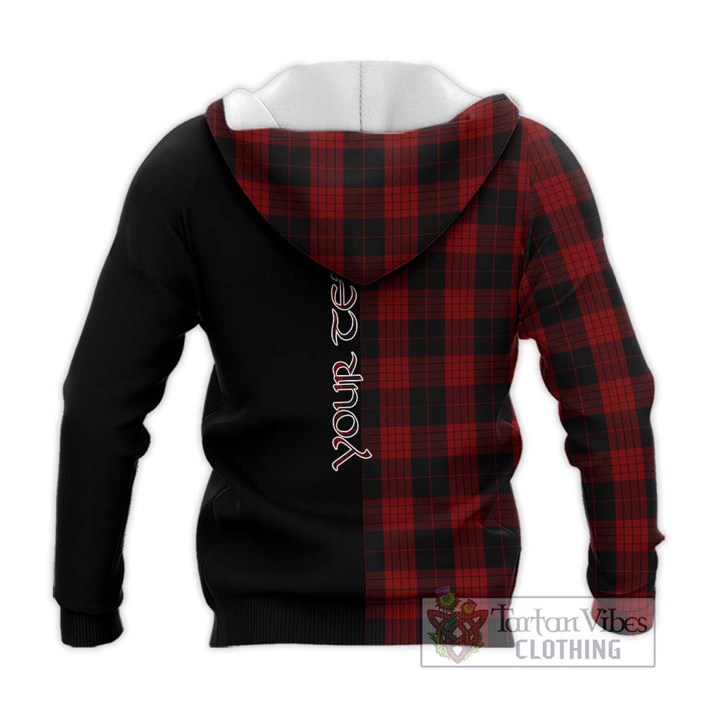 Cameron Black and Red Tartan Knitted Hoodie with Family Crest and Half Of Me Style - Tartanvibesclothing Shop