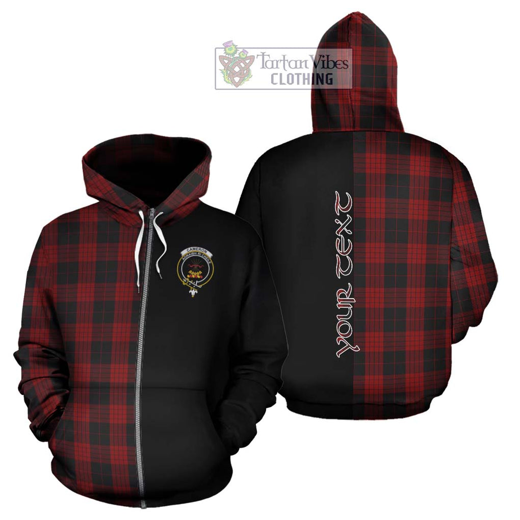 Cameron Black and Red Tartan Hoodie with Family Crest and Half Of Me Style - Tartanvibesclothing Shop