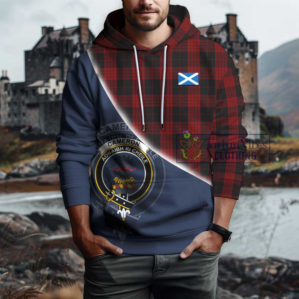 Cameron Black and Red Tartan Hoodie with Personalised National Flag and Family Crest Half Style - Tartanvibesclothing Shop