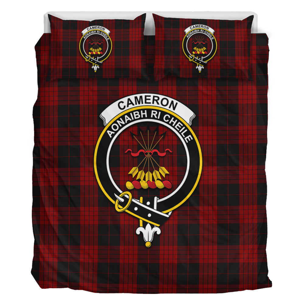 Cameron Black and Red Tartan Bedding Set with Family Crest - Tartan Vibes Clothing