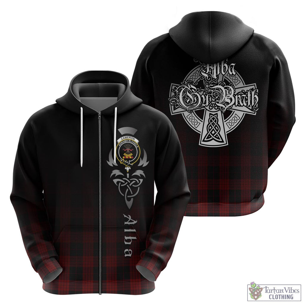 Tartan Vibes Clothing Cameron Black and Red Tartan Hoodie Featuring Alba Gu Brath Family Crest Celtic Inspired