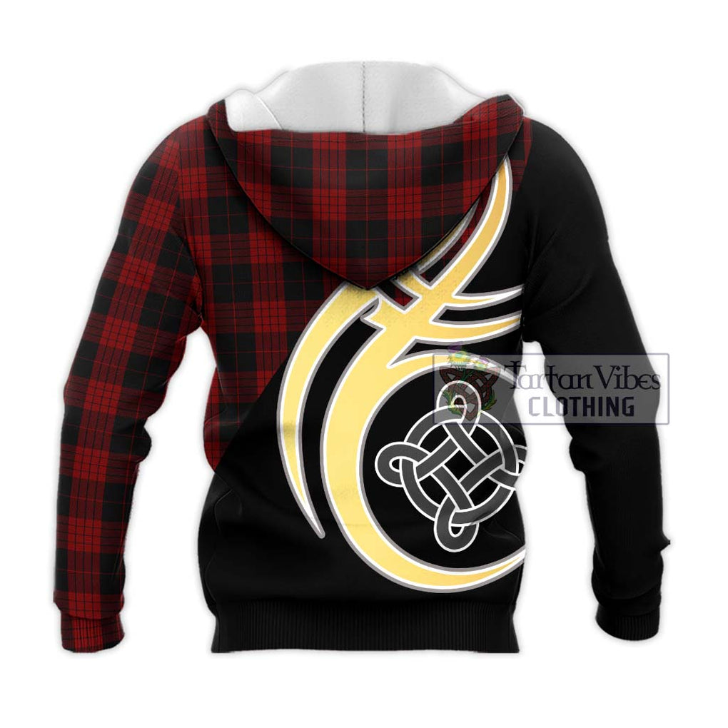 Cameron Black and Red Tartan Knitted Hoodie with Family Crest and Celtic Symbol Style - Tartan Vibes Clothing