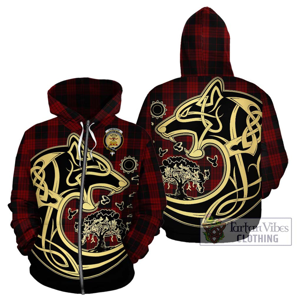 Cameron Black and Red Tartan Hoodie with Family Crest Celtic Wolf Style - Tartan Vibes Clothing