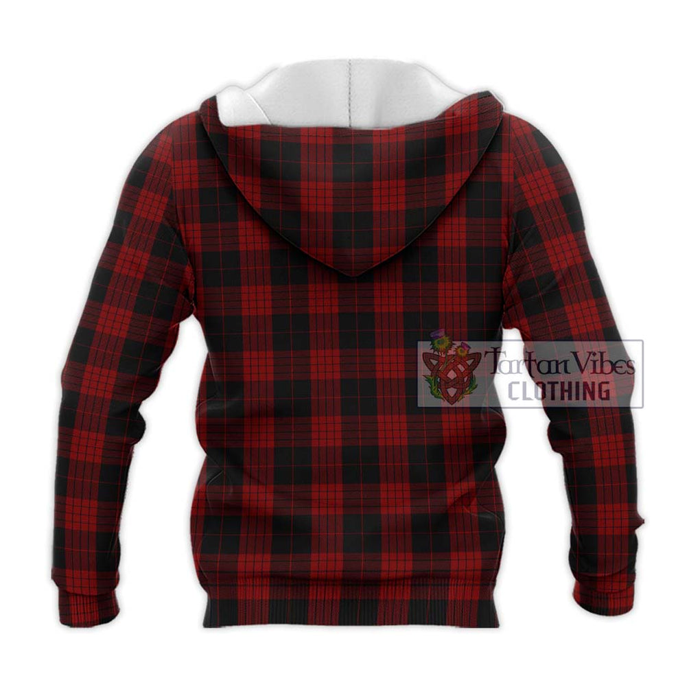 Cameron Black and Red Tartan Knitted Hoodie with Family Crest DNA In Me Style - Tartanvibesclothing Shop