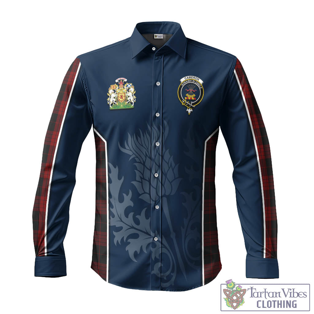 Tartan Vibes Clothing Cameron Black and Red Tartan Long Sleeve Button Up Shirt with Family Crest and Scottish Thistle Vibes Sport Style