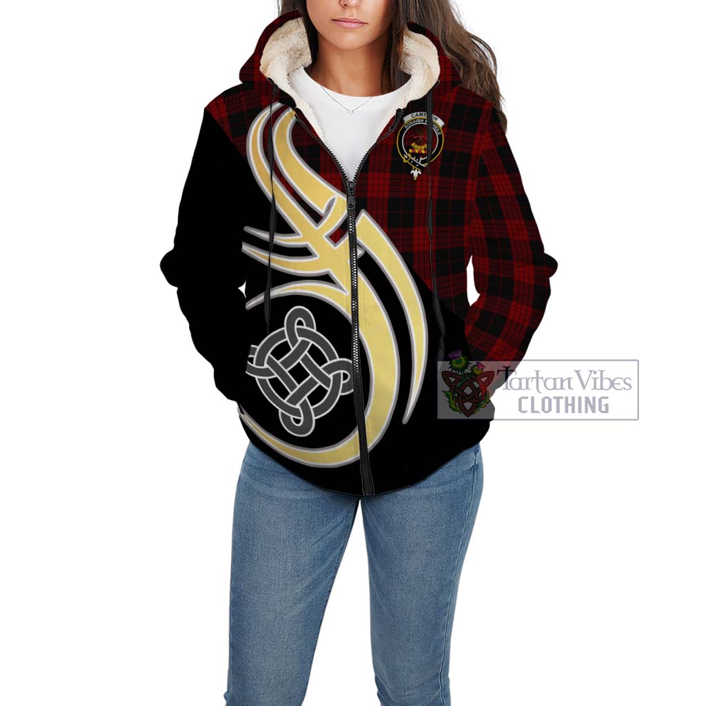 Cameron Black and Red Tartan Sherpa Hoodie with Family Crest and Celtic Symbol Style Unisex - Tartan Vibes Clothing