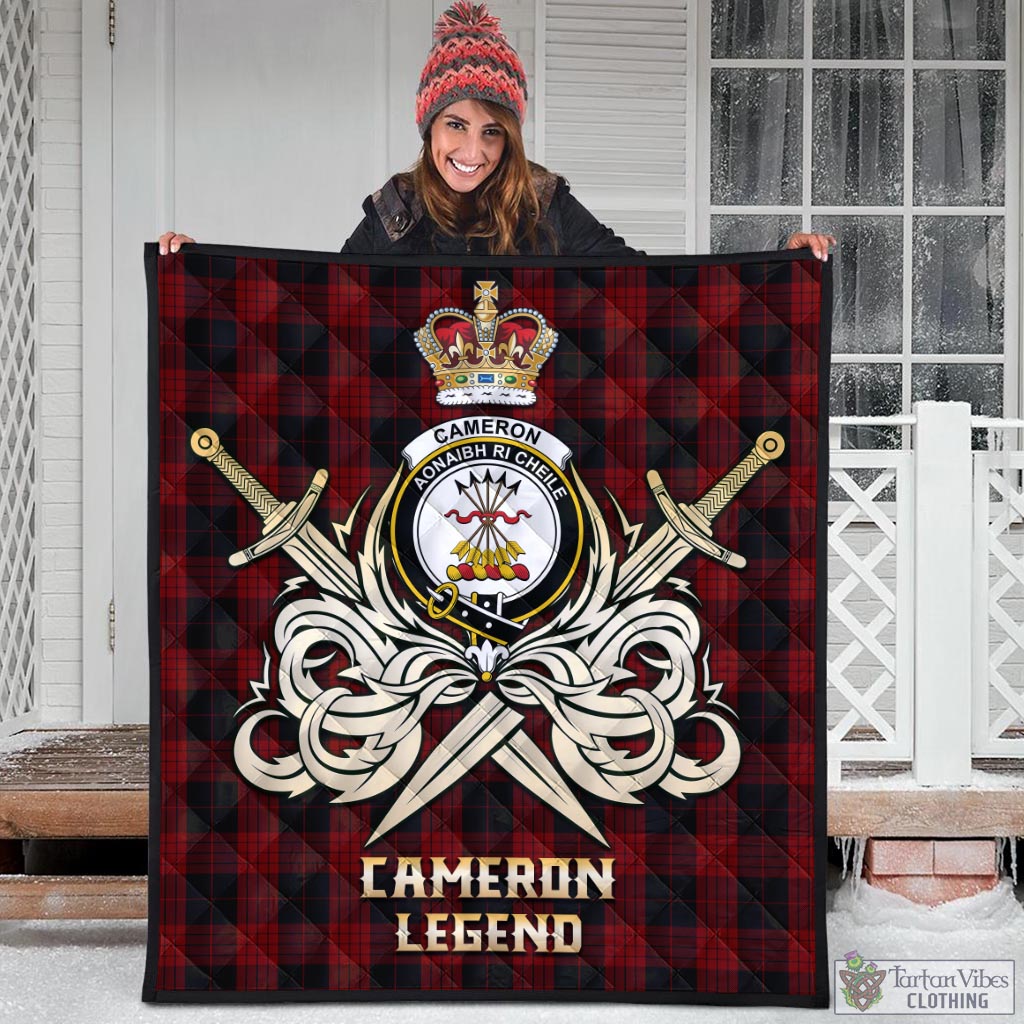 Tartan Vibes Clothing Cameron Black and Red Tartan Quilt with Clan Crest and the Golden Sword of Courageous Legacy