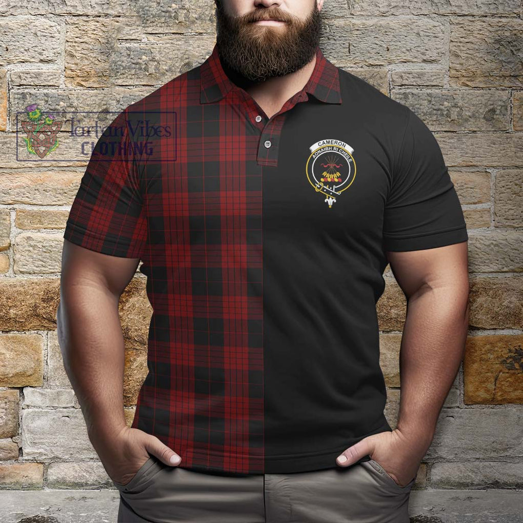 Cameron Black and Red Tartan Polo Shirt with Family Crest and Half Of Me Style - Tartanvibesclothing Shop