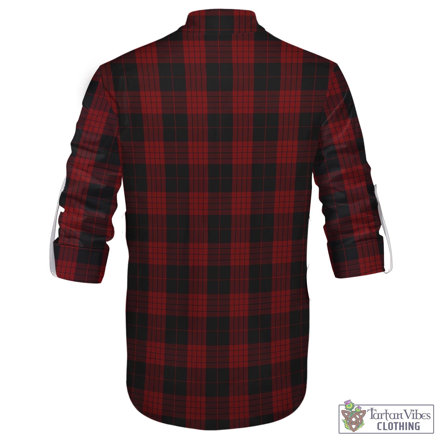 Tartan Vibes Clothing Cameron Black and Red Tartan Men's Scottish Traditional Jacobite Ghillie Kilt Shirt with Family Crest